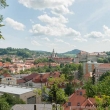 Vista panoramica del centro storico di Cesky Krumlov, Repubblica Ceca