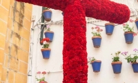 Croce di fiori alla Festa popolare delle Croci nella Plaza del Socorro a Cordova, Spagna