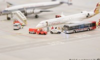 Aereo della compagnia Libyan all'aeroporto Knuffingen presso il Miniatur Wunderland di Amburgo, Germania