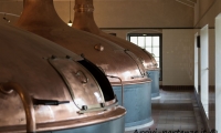 Bollitori di rame all'interno della fabbrica della birra di Pilsen, Repubblica Ceca
