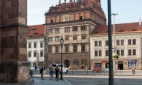 Facciata dei palazzi storici di Pilsen, Repubblica Ceca